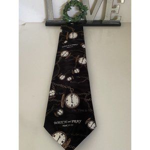 Appointed Apparel Watch and Pray Black‎ Gold Christian Silk Tie Vintage 4" x 59"
